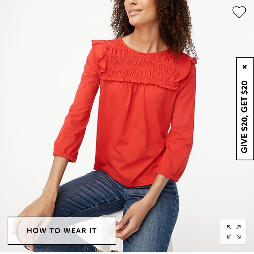 J Crew — long sleeve smocked flutter sleeve top